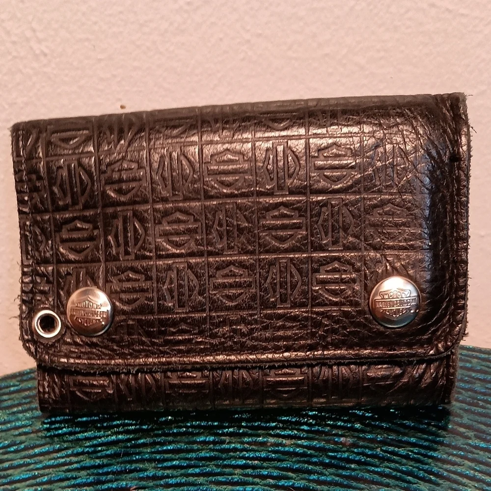 Harley Davidson Black Embossed Trifold Leather Wallet